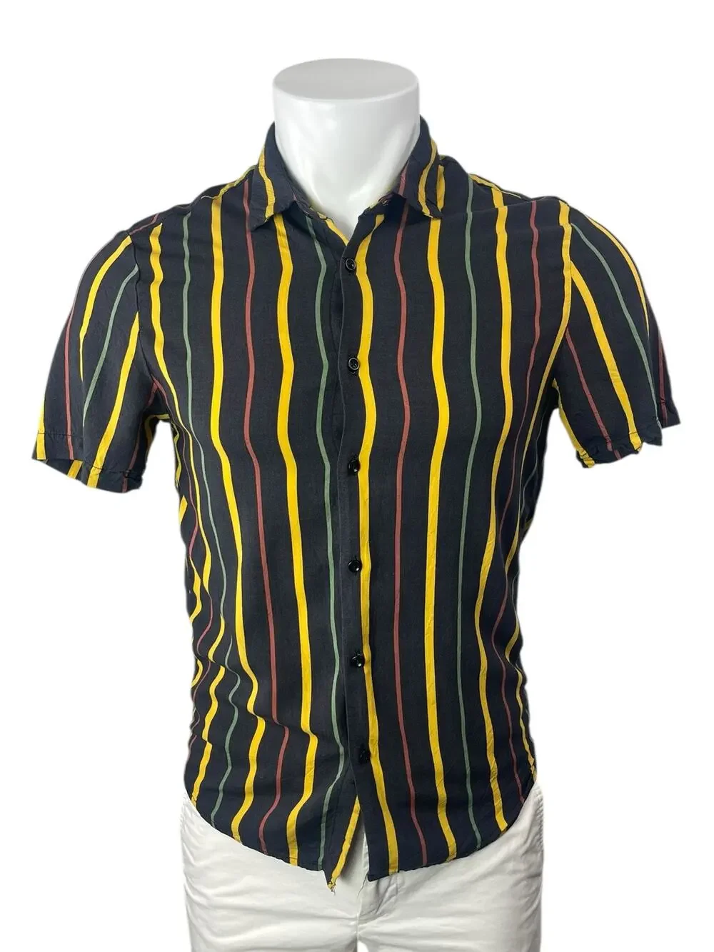 Denim & Flower Ricky Singh Men Multicolor Striped Short Sleeve Button Up Shirt S